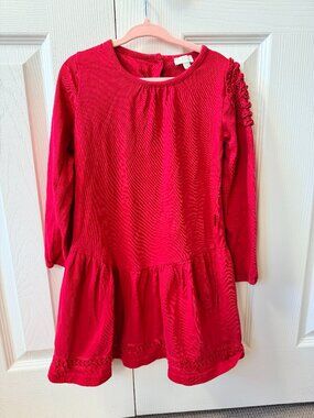 🍭4/$20 Le Top Girls Red Long Sleeve Ruffle Pocket Dress Size 5